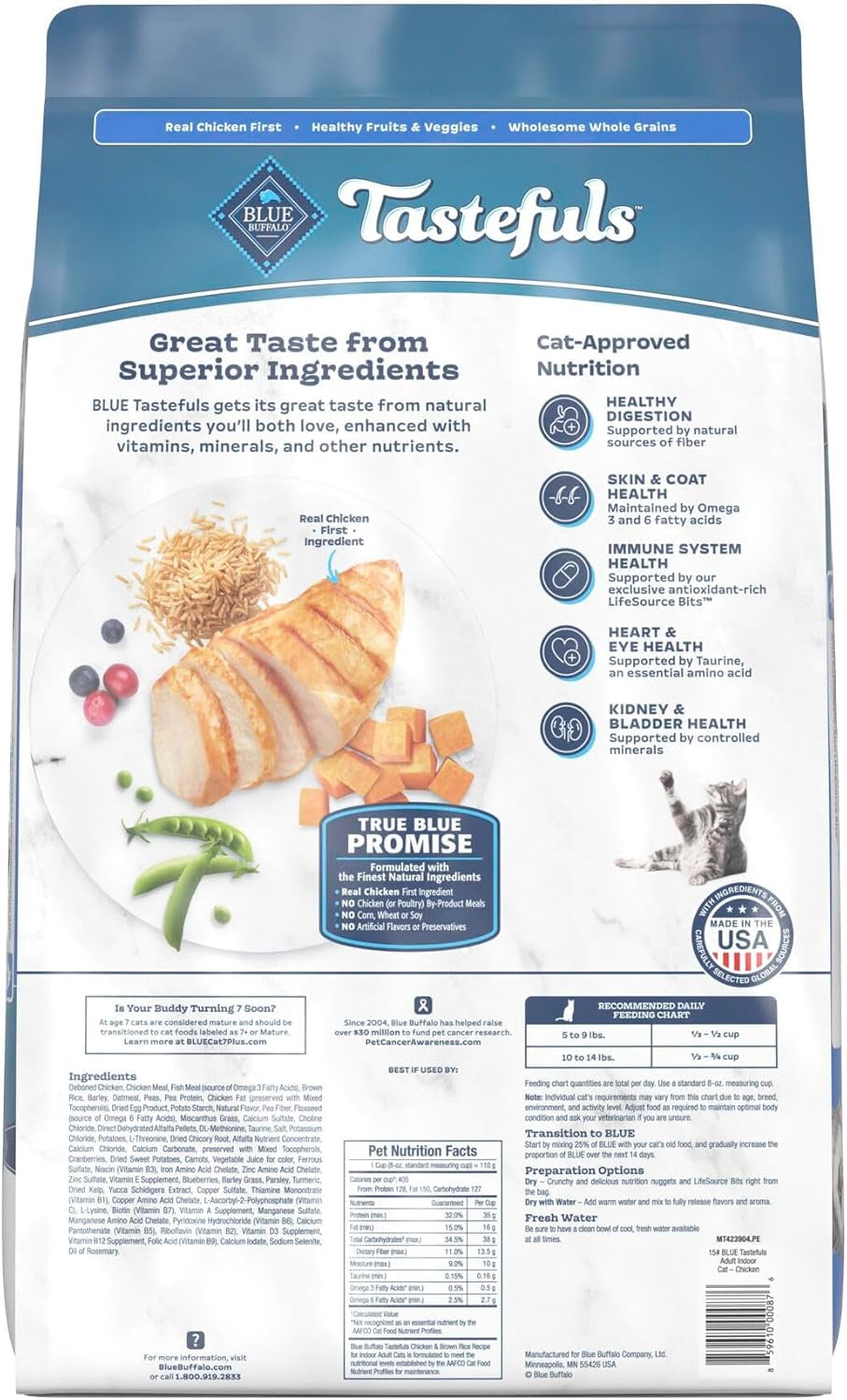 Tastefuls Natural Dry Food for Adult Indoor Cats, Chicken & Brown Rice Recipe, 15-Lb. Bag