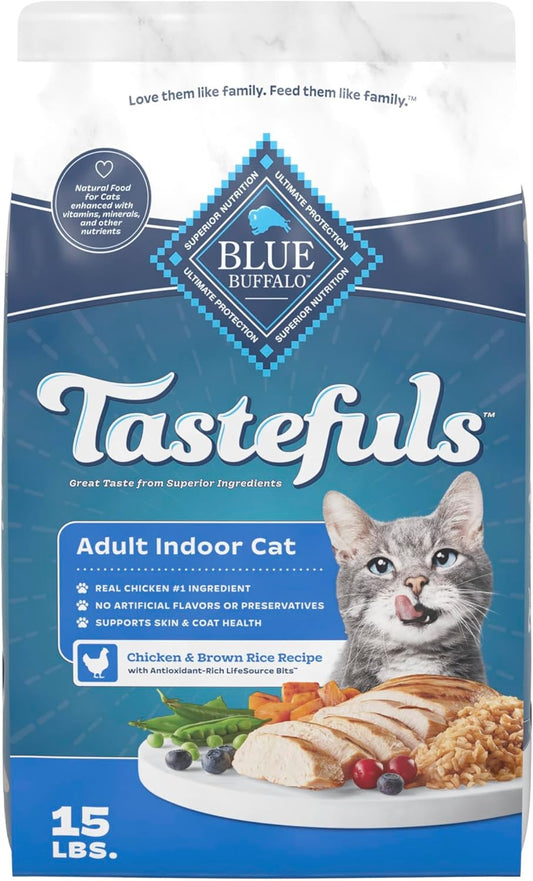 Tastefuls Natural Dry Food for Adult Indoor Cats, Chicken & Brown Rice Recipe, 15-Lb. Bag