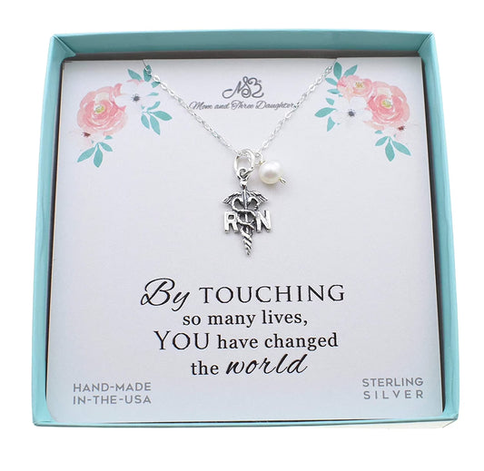 RN Charm in Sterling Silver. Handmade Necklace. Nurse Gift. Retirement Gifts for Women. Registered Nurse Gifts
