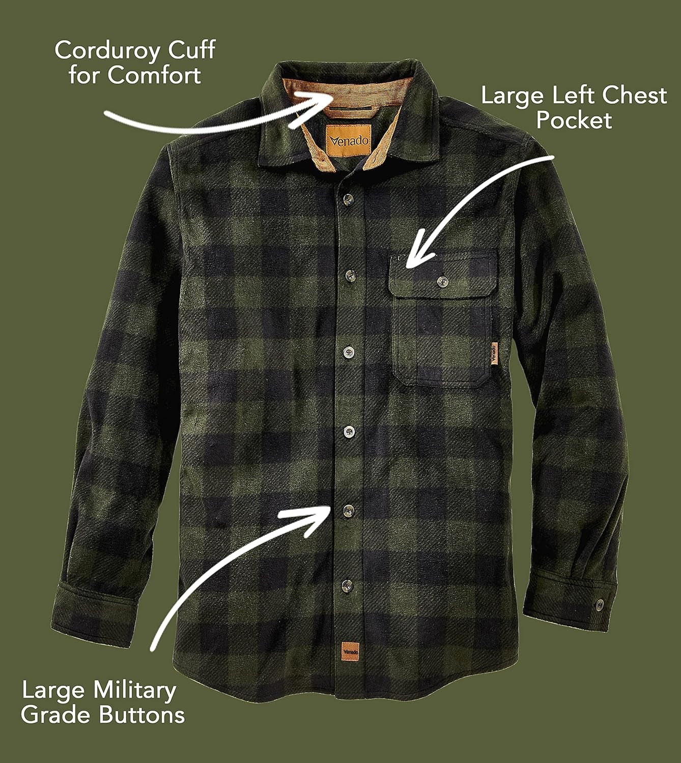 Mens Plaid Shirts for Men - Heavyweight Buffalo Plaid Fleece Shirt