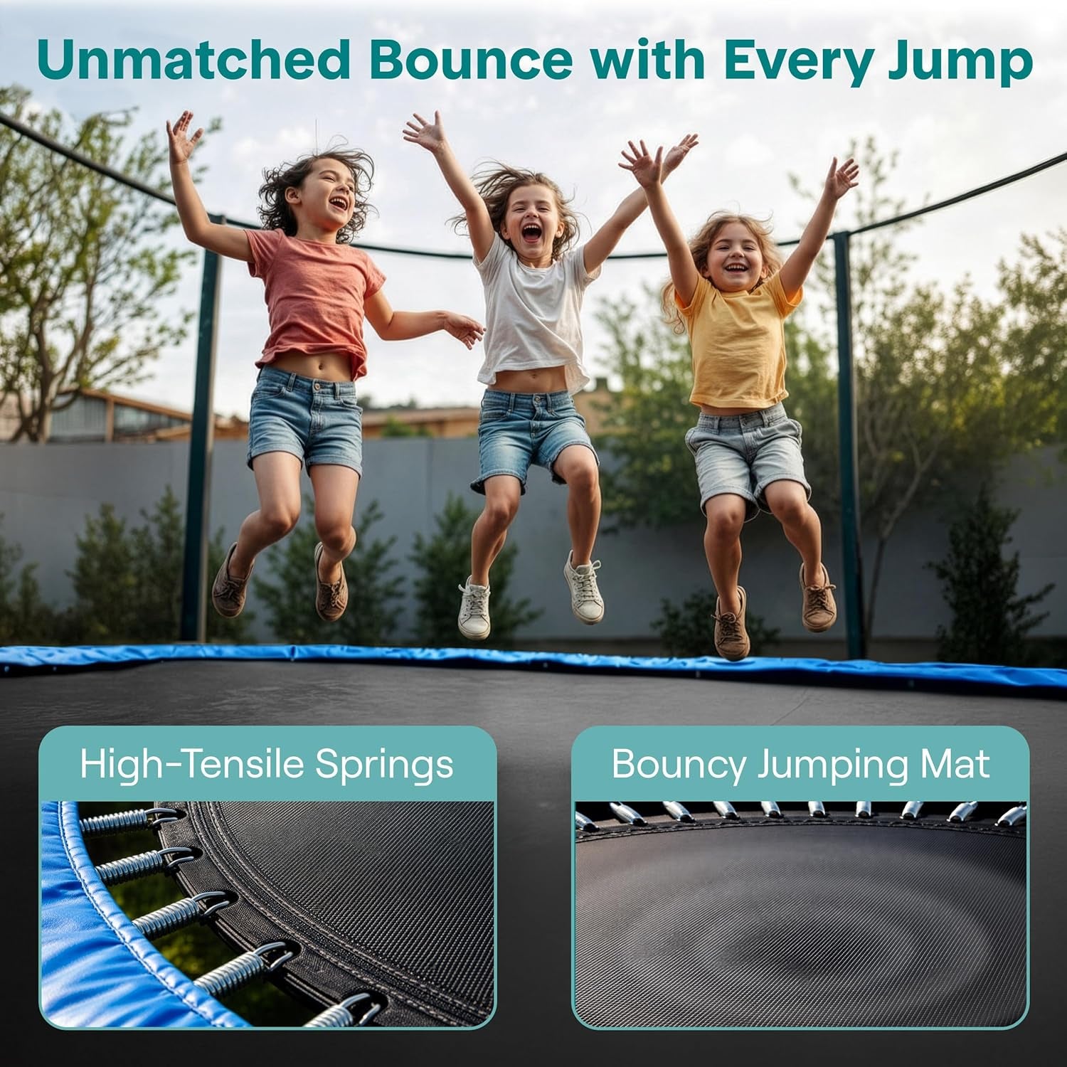 ASTM Approved Trampoline with Net Enclosure – Stable, Strong Kids and Adult Trampoline with Net – Outdoor Trampoline for Kids, Teens and Adults – Reinforced Kids, Blue,