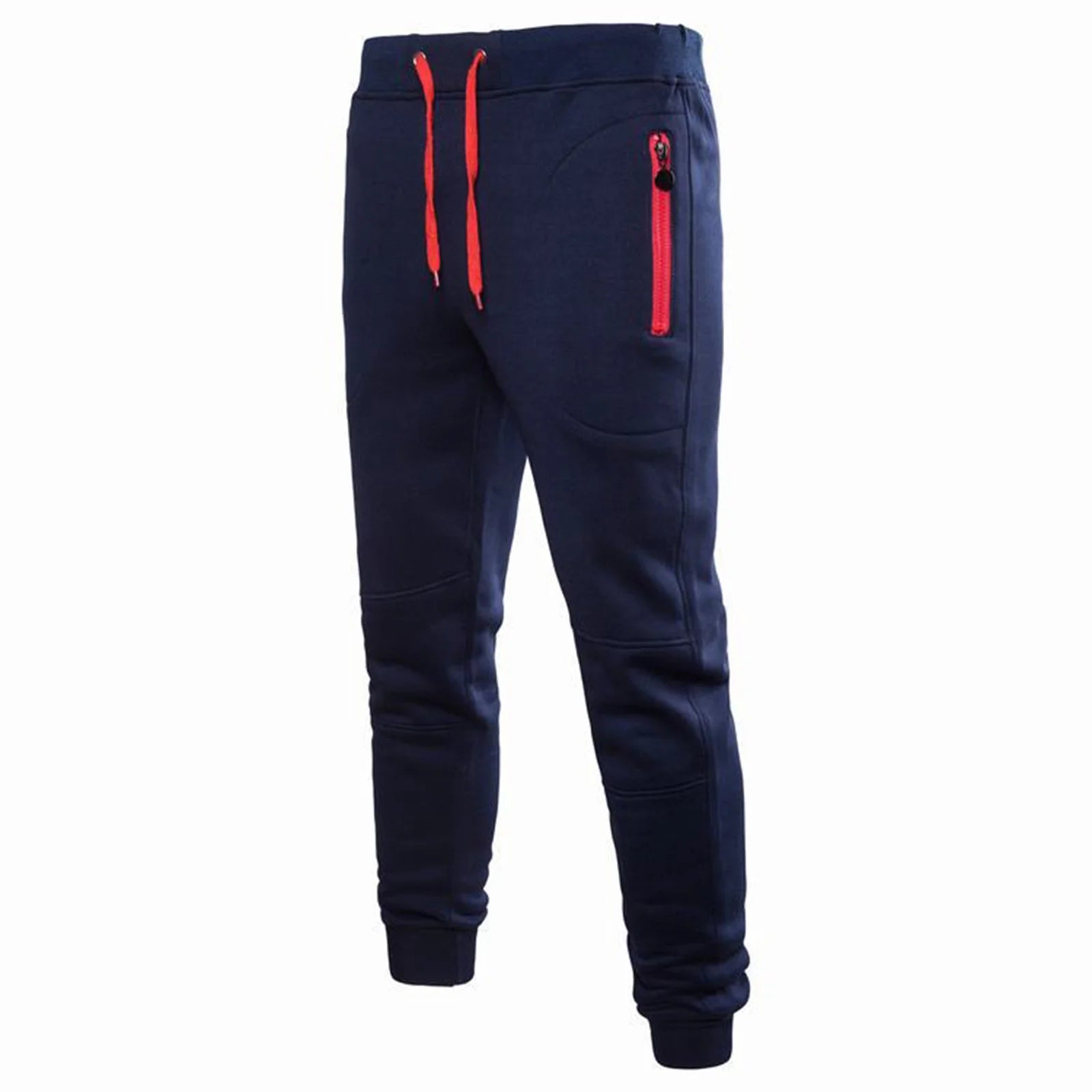 Men'S Solid Drawstring Pants Elastic Waist Tapered Joggers Slim Stretch Sweatpants Zipper Pocket Fitness Trousers Fashion Hippie Regular Fit Fall Winter Outdoor Casual Long Pants
