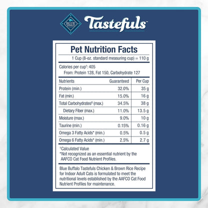 Tastefuls Natural Dry Food for Adult Indoor Cats, Chicken & Brown Rice Recipe, 15-Lb. Bag
